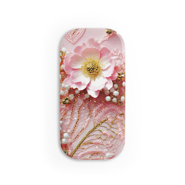 Gold-Kissed Flowers on Pink Lace - Phone Click-On Grip